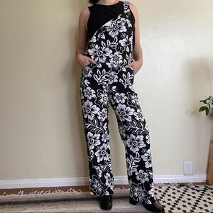 Stussy Perri Overall Cotton Black White Floral Jumpsuit Size 5 (small)
